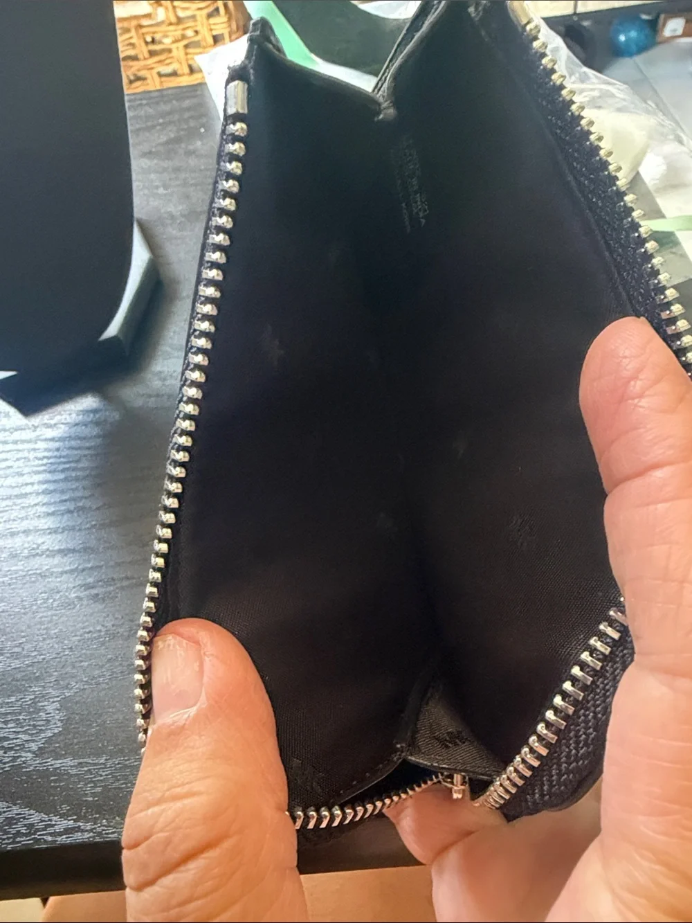 Michael Kors Black Leather Zip Card Case with Gold Logo